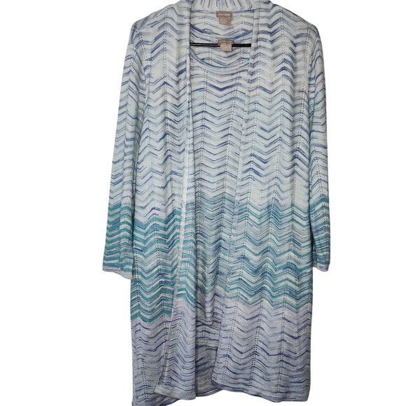 Chico's Long Cardigan with Tank Top blue transition beachy top Chicos size Large - Picture 2 of 8